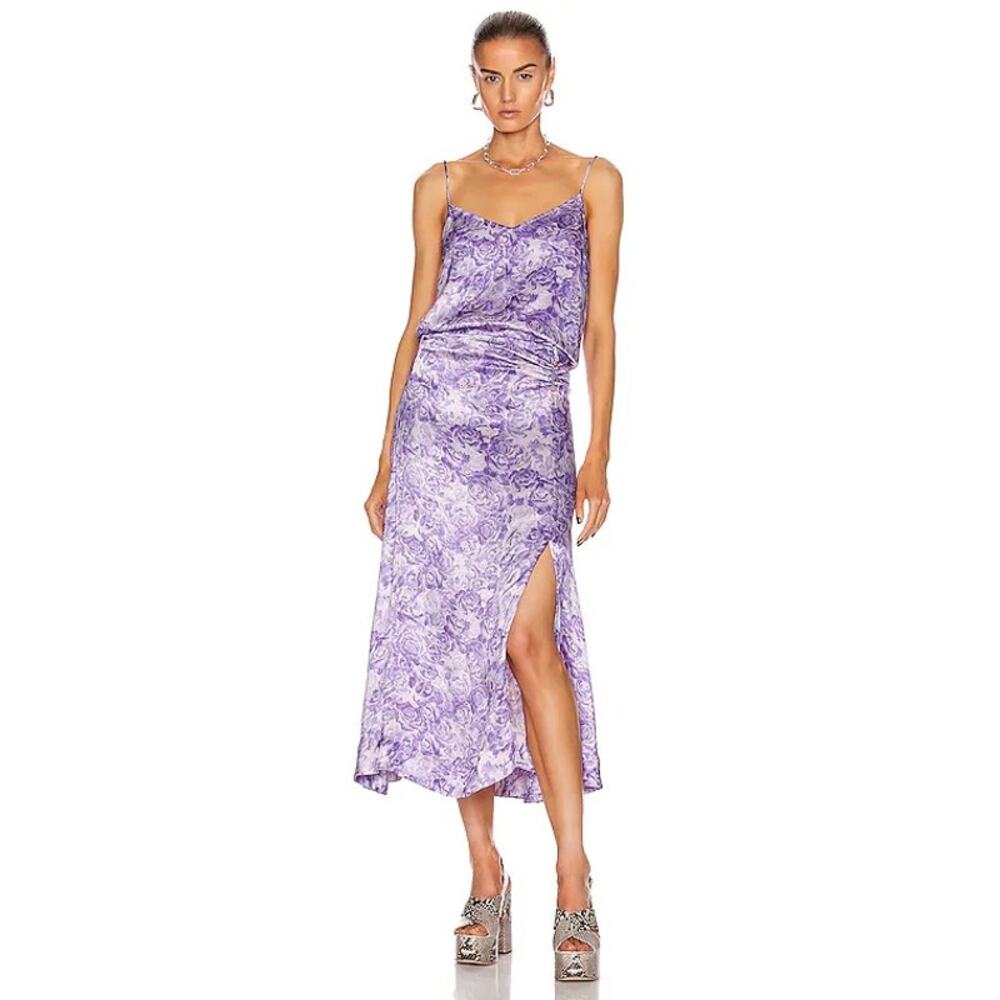 GANNI Heavy Satin Top + Pierced Detail Skirt Set violet tulip size 42 US 10/12